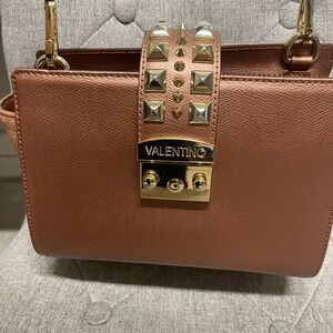 Valentino Tan Leather Crossbody with Gold Studs